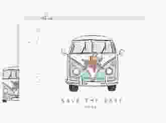 Save the Date-Karte Hochzeitsbulli A6 Karte quer blau