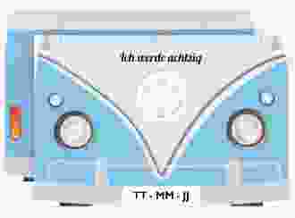 Einladung 80. Geburtstag Bulli Bus A6 Karte quer blau