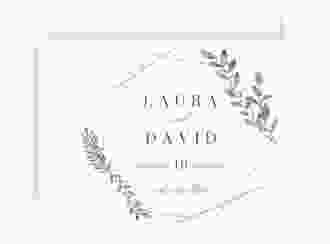 Save the Date-Karte Herbarium A6 Karte quer grau mit geometrischem Rahmen und Blätter-Dekor
