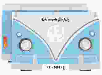 Einladung 50. Geburtstag Bulli Bus A6 Karte quer blau