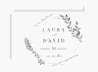 Save the Date-Karte Herbarium A6 Karte quer rosa mit geometrischem Rahmen und Blätter-Dekor