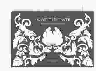 Save the Date-Karte Royal A6 Karte quer lila mit barockem Blumen-Ornament