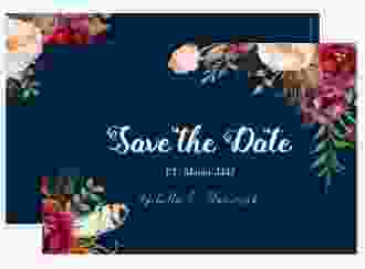 Save the Date-Karte Flowers A6 Karte quer blau mit bunten Aquarell-Blumen
