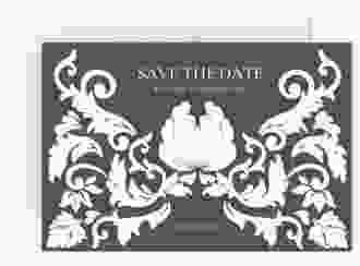 Save the Date-Karte Royal A6 Karte quer lila mit barockem Blumen-Ornament