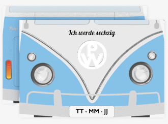 Einladung 60. Geburtstag Bulli Bus A6 Karte quer blau