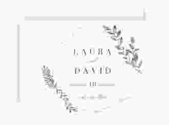Save the Date-Karte Herbarium A6 Karte quer gold mit geometrischem Rahmen und Blätter-Dekor