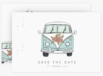 Save the Date-Karte Hochzeitsbulli A6 Karte quer blau