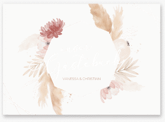 Klick: Details zu Gästebuch A4 quer "Bohostyle" anzeigen Gästebuch A4 quer Bohostyle A4 quer, Hardcover beige mit Pampasgras in Aquarell
