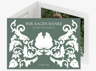 Klick: Details zu Danksagungskarte "Royal" anzeigen Danksagungskarte Royal A6 Doppel-Klappkarte gruen mit barockem Blumen-Ornament