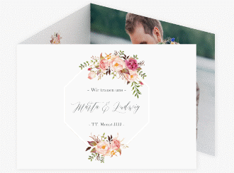 Klick: Details zu Hochzeitseinladung "Prachtvoll" anzeigen Hochzeitseinladung Prachtvoll A6 Doppel-Klappkarte weiss