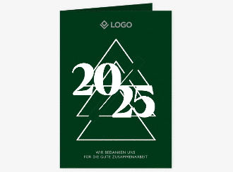 Klick: Details zu Geschäftliche Weihnachtskarte "Geschäftsjahr" anzeigen Geschäftliche Weihnachtskarte Geschäftsjahr A6 Klappkarte hoch gruen mit Tanne und Stechpalme im Schiefertafel-Look