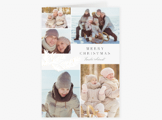 Weihnachtskarte Goldzweig A6 Klappkarte hoch weiss edel mit Foto-Collage