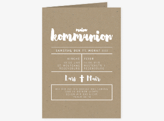 Einladungskarte Kommunion Religioso A6 Klappkarte hoch beige in Kraftpapier-Optik