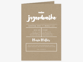 Einladungskarte Kommunion Litterea A6 Klappkarte hoch beige in Kraftpapier-Optik