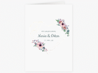 Klick: Details zu Dankeskarte Hochzeit "Herzgold" anzeigen Dankeskarte Hochzeit Herzgold A6 Klappkarte hoch weiss mit Gräsern und Trockenblumen für Boho-Hochzeit