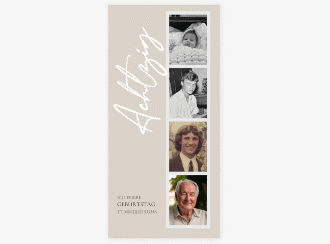 Klick: Details zu Einladung 80. Geburtstag "Zeitabschnitt" anzeigen Einladung 80. Geburtstag Zeitabschnitt lange Karte hoch beige