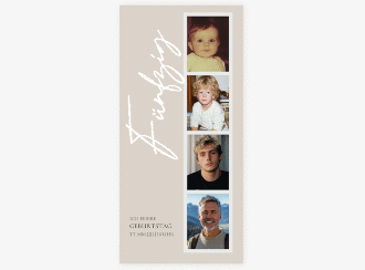 Einladung 50. Geburtstag Zeitabschnitt lange Karte hoch beige