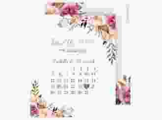 Save the Date-Kalenderblatt "Flowers" Kalenderblatt-Karte weiss mit Aquarell-Blumen
