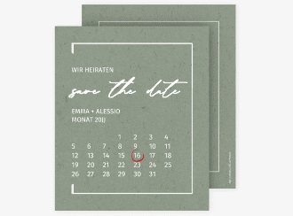 Klick: Details zu Save the Date-Kalenderblatt "Simple Line" anzeigen Save the Date-Kalenderblatt Simple Line Kalenderblatt-Karte gruen