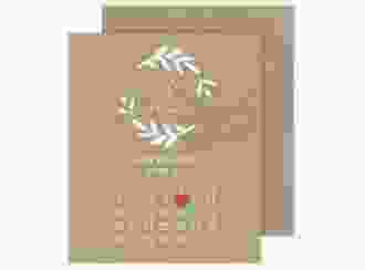 Save the Date-Kalenderblatt Naturelove Kalenderblatt-Karte weiss in Kraftpapier-Optik mit Blätterkranz