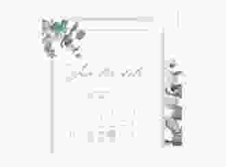 Save the Date-Kalenderblatt Eucalypt Kalenderblatt-Karte weiss mit Eukalyptus und edlem Rahmen