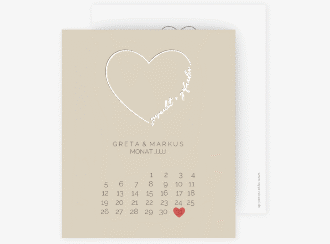 Klick: Details zu Save the Date-Kalenderblatt "Lebenstraum" anzeigen Save the Date-Kalenderblatt Lebenstraum Kalenderblatt-Karte beige