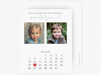 Klick: Details zu Save the Date-Kalenderblatt "Kindheitsfotos" anzeigen Save the Date-Kalenderblatt Kindheitsfotos Kalenderblatt-Karte weiss
