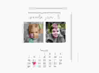 Save the Date-Kalenderblatt Kindheitsfotos Kalenderblatt-Karte weiss