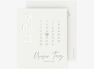 Klick: Details zu Save the Date-Kalenderblatt "Day" anzeigen Save the Date-Kalenderblatt Day Kalenderblatt-Karte weiss mit Datum im minimalistischen Design
