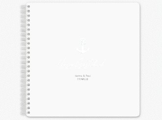 Klick: Details zu Gästebuch Hochzeit "Ankerliebe" anzeigen Gästebuch Hochzeit Ankerliebe Ringbindung weiss im minimalistischen maritimen Design mit Anker
