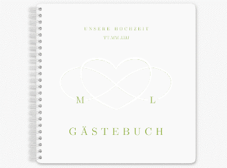 Klick: Details zu Gästebuch Hochzeit "Infinity" anzeigen Gästebuch Hochzeit Infinity Ringbindung gruen