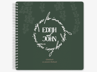 Klick: Details zu Gästebuch Hochzeit "Efeugrün" anzeigen Gästebuch Hochzeit Efeugrün Ringbindung gruen im Fantasy-Elfen-Design mit Efeu