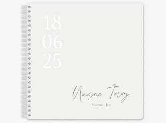 Klick: Details zu Gästebuch Hochzeit "Day" anzeigen Gästebuch Hochzeit Day Ringbindung weiss mit Datum im minimalistischen Design