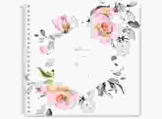 Gästebuch Hochzeit Graceful Ringbindung weiss mit Rosenblüten in Rosa und Weiß