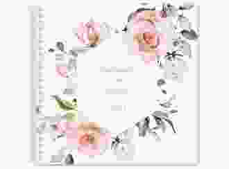 Gästebuch Hochzeit Graceful Ringbindung weiss mit Rosenblüten in Rosa und Weiß