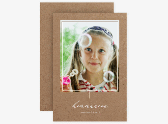 Kommunionseinladung Cross A6 Karte hoch braun