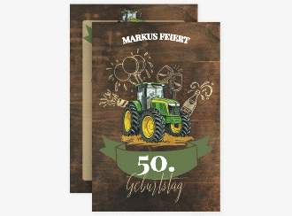 Einladung 50. Geburtstag Bulldog A6 Karte hoch braun