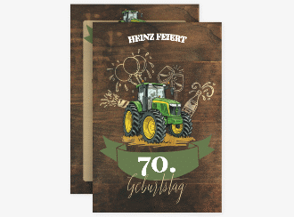 Einladung 70. Geburtstag Bulldog A6 Karte hoch braun