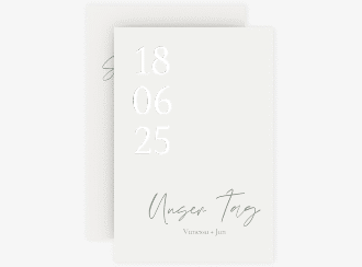 Klick: Details zu Save the Date-Karte "Day" anzeigen Save the Date-Karte Day A6 Karte hoch weiss mit Datum im minimalistischen Design