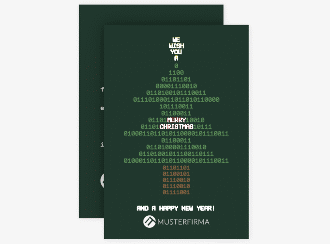 Business-Weihnachtskarte Binär A6 Karte hoch gruen mit Weihnachtsbaum aus Binärzahlen