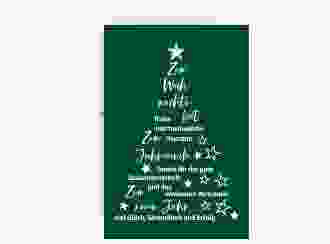 Geschäftliche Weihnachtskarte Oh Tannenbaum A6 Karte hoch gruen mit Weihnachtsbaum aus Glückwünschen und Sternen