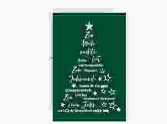 Geschäftliche Weihnachtskarte Oh Tannenbaum A6 Karte hoch gruen mit Weihnachtsbaum aus Glückwünschen und Sternen