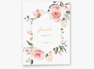 Stammbuch A5 Graceful Stammbuch A5 weiss mit Rosenblüten in Rosa und Weiß