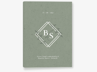 Stammbuch A5 Greenletter Stammbuch A5 gruen mit Initialen in elegantem Goldrahmen mit Blättern