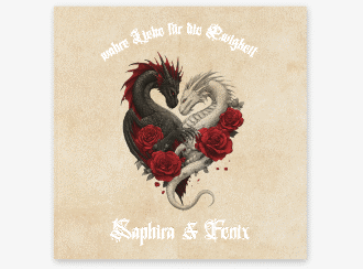 Gästebuch Creation Drachenliebe 20 x 20 cm, Hardcover beige mit schwarzem und weißem Drachen zu einem Herz verschlungen