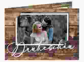 Danksagungskarte Hochzeit Rustic A6 Klappkarte quer braun in Holz-Optik mit Foto