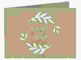 Hochzeitseinladung Naturelove A6 Klappkarte quer weiss in Kraftpapier-Optik mit Blatt-Illustration