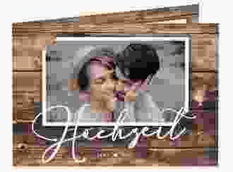 Hochzeitseinladung Rustic A6 Klappkarte quer braun in Holz-Optik mit Foto