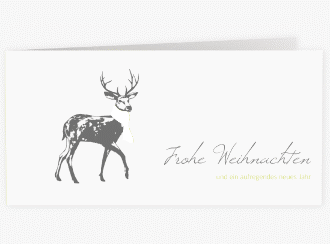 Klick: Details zu Geschäftliche Weihnachtskarte "Hirsch" anzeigen Geschäftliche Weihnachtskarte Hirsch lange Klappkarte quer gruen mit Hirsch mit Schal