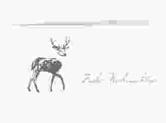 Geschäftliche Weihnachtskarte Hirsch lange Klappkarte quer gruen mit Hirsch mit Schal